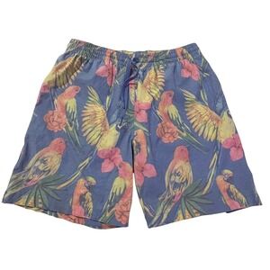 Chubbies Mens Medium Blue Parrot Hibiscus Tropical Floral Swim Trunks 7" Inseam